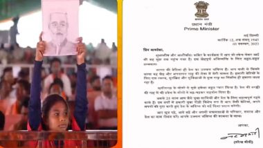 ‘Best Wishes and Blessings’: PM Narendra Modi Writes Letter to Young Girl Who Brought His Sketch to Public Meeting in Chhattisgarh (Watch Video)