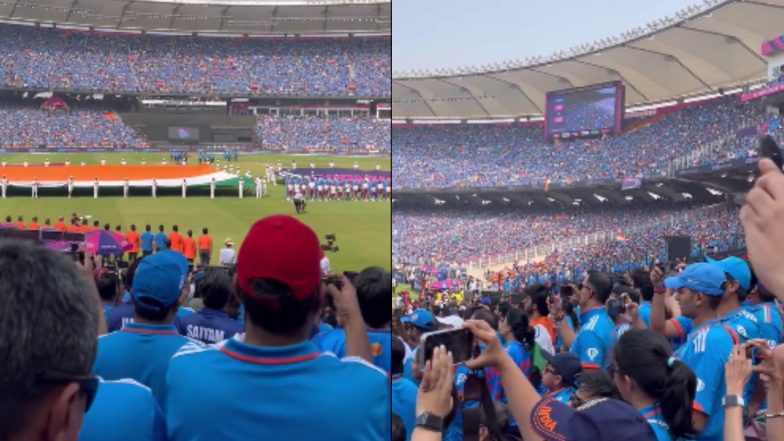 Goosebumps Guaranteed! Fans Sing India's National Anthem At the Start of IND vs AUS CWC 2023 Final at Narendra Modi Stadium, Video Goes Viral