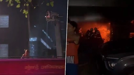Mumbai Fire: Major Blaze Erupts at Parking Lot of High-Rise Building in Dadar West, 16 Cars And Two Bikes Gutted (Watch Videos)