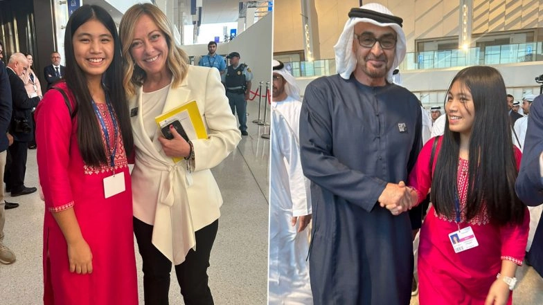 Climate Activist Licypriya Kangujam Meets Giorgia Meloni, UAE President Mohammed bin Zayed Al Nahyan and Other Global Leaders at COP28 Summit 2023 (See Pics)