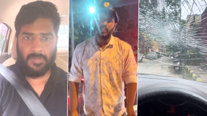 Bengaluru Road Rage: Allegedly Triggered by ‘Number Plate’ of Car, Man Hurls Abuses at Driver, Smashes Windshield Amid Heavy Traffic; Horrifying Video Surfaces