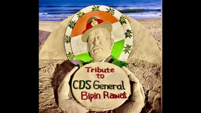 General Bipin Rawat Death Anniversary: Sand Artist Sudarshan Patnaik Pays Tribute to India’s First CDS (Watch Video)