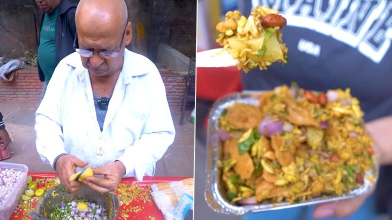 Delhi Bhelpuri Vendor Goes Viral for Serving Lip-Smacking Snacks With Witty Replies at North Campus (Watch Video)