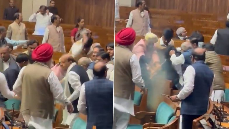 Lok Sabha Security Breach: Lok Sabha MPs Punch, Slap Parliament Intruder (Watch Video)