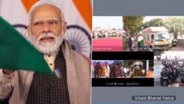 Viksit Bharat Sankalp Yatra: PM Narendra Modi Flags Off Yatra in Rajasthan, Madhya Pradesh, Chhattisgarh, Telangana and Mizoram (Watch Video)