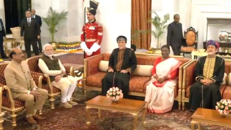 President Droupadi Murmu Hosts Oman Sultan Haitham Bin Tarik at Rashtrapati Bhavan (Watch Video)