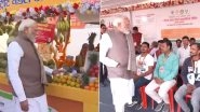 Uttar Pradesh: PM Narendra Modi Visits Viksit Bharat Sankalp Yatra Exhibition at Cutting Memorial Inter College in Varanasi (Watch Videos)