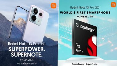 Xiaomi Redmi Note 13 Pro 5G With Snapdragon 7 Gen 2 Processor Launch on January 4; Check Design and Other Specifications Ahead of Launch