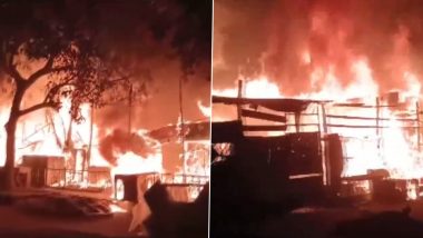 Lucknow Fire: Massive Blaze Erupts at Scrap Market Near Keshav Nagar Area, Fire Tenders Reach Spot (Watch Video)