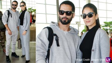 Shahid Kapoor and Mira Rajput Twin in Grey As They Jet Off With Kids for New Year Vacation (Watch Video)