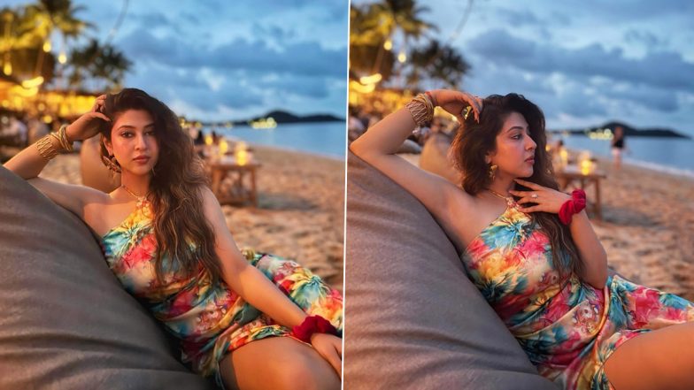 Sonarika Bhadoria Turns Her Vacay Mode On in Beautiful Floral Printed Backless Dress, Chunky Gold Accessories and Curly Waves – See Pics!