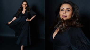 Rani Mukerji Brings Fun and Flair in a Flowy Black Tiered Dress With a Plunging Neckline and Statement Jewellery (View Pics)