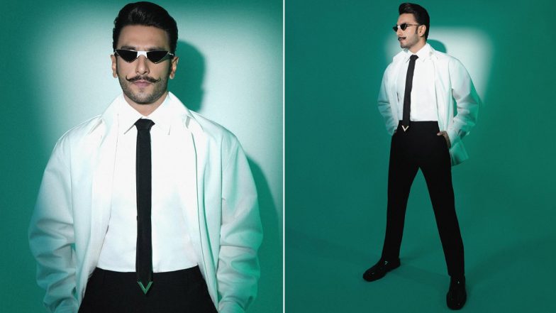 Ranveer Singh Recreates Classic Charm by Donning a White Shirt-Over-Shirt Attire With Sleek Black Shades and a Tie – See Pics!