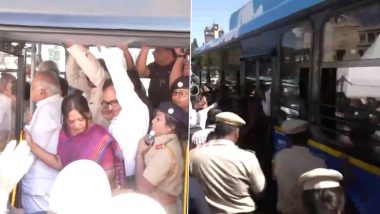 Karnataka CM Siddaramaiah, Deputy CM DK Shivakumar Flags Off 100 Electric Buses, Takes Inaugural Ride in Bengaluru (Watch Video)