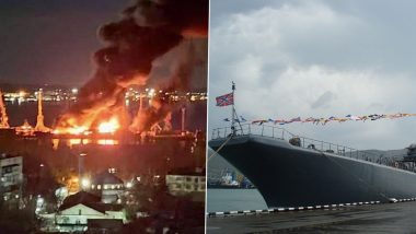 Ukraine Air Strikes Crimea, Destroys Largest Russian Navy Vessel in Feodosia Port: Reports (See Pics and Video)