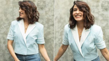 Samantha Ruth Prabhu Adds Elegant Finesse to Her Power-Chic Dressing! Actress Looks Beautiful in a Pastel Blue Cropped Blazer Paired With Denims (View Pics)
