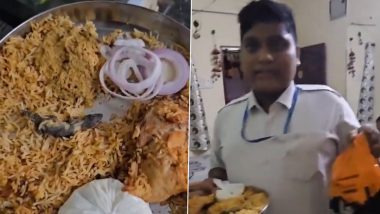 Dead Lizard Found in Chicken Biryani in Hyderabad: Disturbing Video Shows Lizard in Food Delivered by Zomato From Bawarchi Hotel