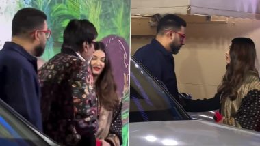 Aishwarya Rai, Abhishek Bachchan, Amitabh Bachchan and Agastya Nanda Arrive at Aaradhya's Dhirubhai Ambani International School's Annual Day Function (Watch Video)