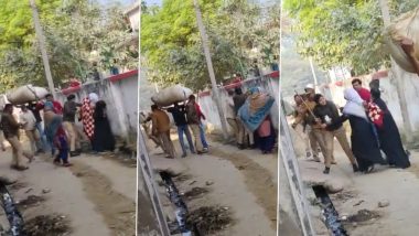 Uttar Pradesh: Police Clash With Locals Over Construction of Religious Shrine in Moradabad, FIR Registered Against 19 Accused (Disturbing Visual Surfaces))