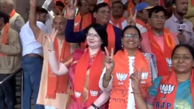 Assembly Election 2023 Results: BJP Workers Celebrate in Gujarat's Gandhinagar as Party Takes Lead in Rajasthan, Madhya Pradesh and Chhattisgarh Elections (Watch Video)