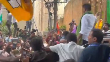 Telangana Election 2023 Results: Revanth Reddy Holds Roadshow in Hyderabad as Congress Takes Comfortable Lead (Watch Video)