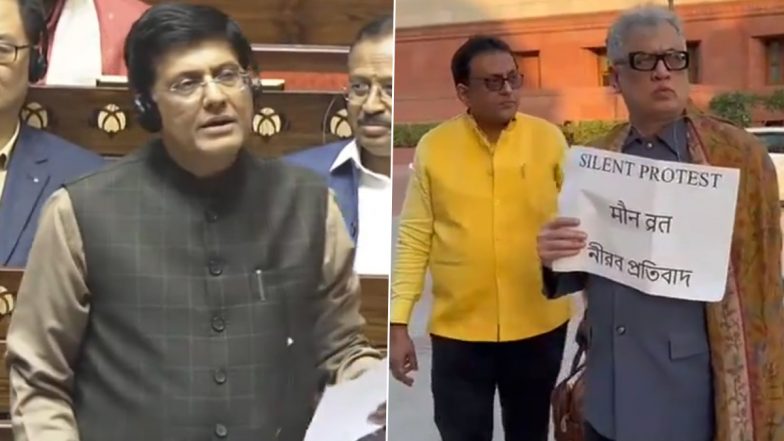 Derek O’Brien Suspended from Rajya Sabha: TMC MP Holds Silent Protest at Parliament Premises After Upper House Passes Motion Against Him for Examination Investigation by Privileges Committee (Watch Videos)