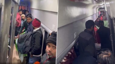 Woman Shares Clip of Ticketless Passengers Crowding First AC Compartment of Train, Raises Security Concerns; Indian Railways Responds (Watch Video)