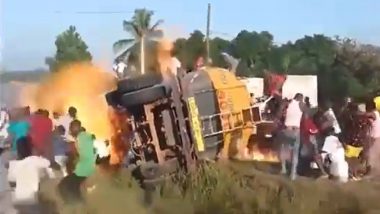 Upturned Petrol Tanker Explodes as People Tried Stealing Fuel From It in Liberia, Disturbing Video Shows Many Catch Fire (Watch)