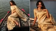 Esha Gupta Visits Kashi, Varanasi in Golden Silk Saree; Shares Photos on Insta!