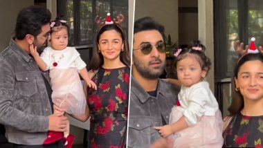 Alia Bhatt and Ranbir Kapoor Finally Reveal Their Daughter Raha’s Face to the World As They Arrive for the Kapoor Christmas Brunch (Watch Video)