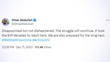 'Disappointed but Not Disheartened': National Conference Leader Omar Abdullah on Supreme Court’s Judgement on Article 370