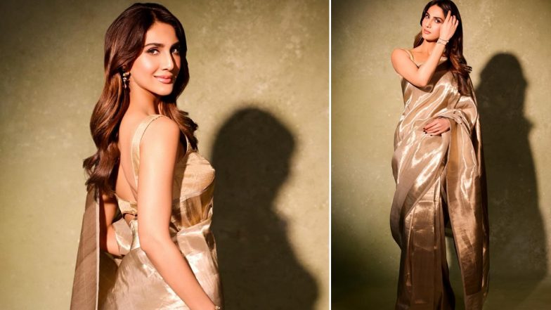 Vaani Kapoor Stuns in Breathtaking Rose Gold Saree and Contemporary Jewellery – See Pics!