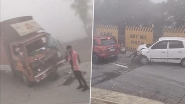 Uttar Pradesh Road Accident: 20 Vehicles Collide on Yamuna Expressway Due to Low Visibility, Several Injured (Watch Videos)