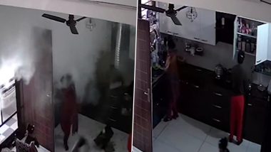 Punjab Cooker Blast Video: Family Narrowly Escapes Death as Pressure Cooker Explodes Inside Kitchen in Patiala