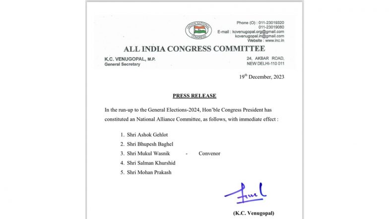 Congress Constitutes Five-Member National Alliance Committee Ahead of 2024 Lok Sabha Elections, Mukul Wasnik To Be Convener