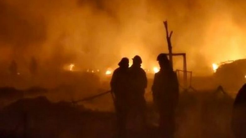 Delhi Fire: Massive Blaze Erupts at Warehouse in Fatehpur Beri, No Casualty Reported (Watch Video)