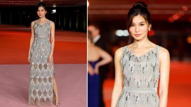 Gemma Chan Dazzles at the Academy Museum Gala in Embellished Silver Paradigm Dress, Elegant Chic Bun and Glossy Heels (View Pics)