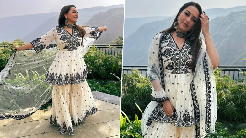 Sonakshi Sinha Stuns in Monochrome Sharara Set, Nails the Perfect Wedding Season Look! (View Pics)