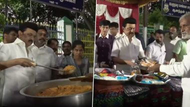 Cyclone Michaung: Tamil Nadu CM MK Stalin Serves Food and Distributes Relief Materials to People (Watch Video)