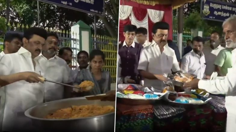 Cyclone Michaung: Tamil Nadu CM MK Stalin Serves Food and Distributes Relief Materials to People (Watch Video)