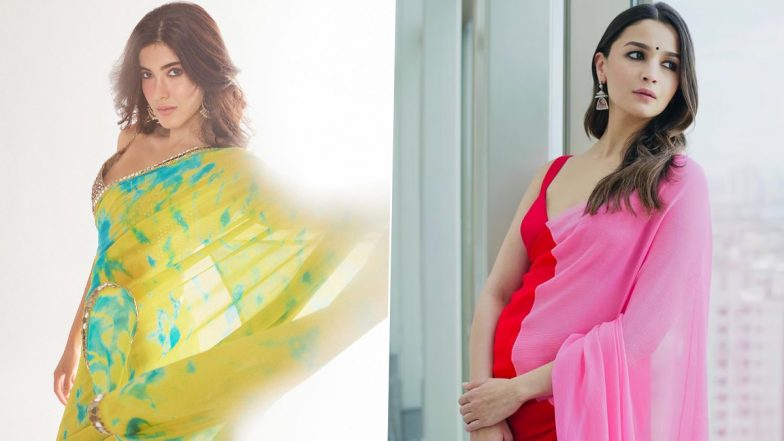 Shanaya Kapoor Rocks Vibrant Saree With Skimpy Blouse, Credits Alia Bhatt’s RRKPK’s Character for Fashion Inspo (View Pics)