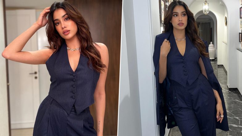 Janhvi Kapoor Commands Attention in Chic Midnight Blue Formal Ensemble and Wavy Locks – See Pics!