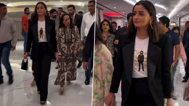 Alia Bhatt Exudes Effortless Glamour With Her Stylish Black Blazer Ensemble and Statement Tee (Watch Video)