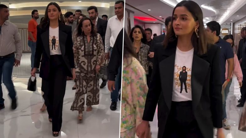 Alia Bhatt Exudes Effortless Glamour With Her Stylish Black Blazer Ensemble and Statement Tee (Watch Video)