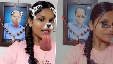 Young Girl Poses With a Snapchat Dog Filter on Her Late Father's Photo, Bizarre Video Goes Viral, Leaving Netizens Stunned! (Watch)