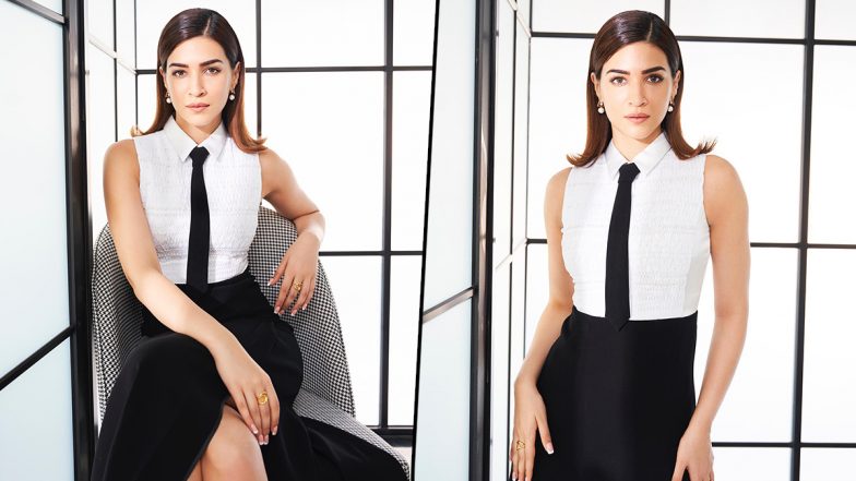 Kriti Sanon Dresses Up in Rs 36K Black-and-White Tie Dress With Side-Slit for an Event (View Pics)