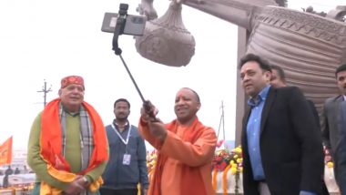 PM Modi Ayodhya Visit: Uttar Pradesh CM Yogi Adityanath Takes Selfie After Inspecting Place Where Prime Minister Narendra Modi Will Hold Rally on December 30 (Watch Video)