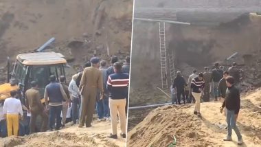 Gurugram Wall Collapse: Labourer Dies After Wall Collapses During Construction at Jagannath Temple in Sector 15 (Watch Video)