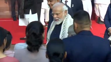 Parliament Attack Anniversary: PM Narendra Modi Meets Family Members of Fallen Jawans at Parliament on 22 Years of Terrorist Attack (Watch Videos)