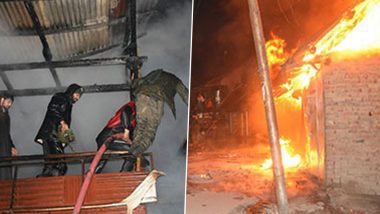 Jammu and Kashmir Fire: Massive Blaze at Boniyar’s Main Market in Baramulla District, Army’s Swift Response Prevents Loss of Lives (Watch Video)